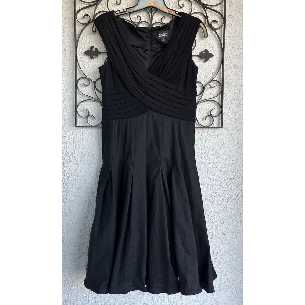 Adrianna Papell Pleated Fit And Flare Cocktail Dress - Size 14 - Black